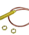 Front view of replacement thermocouple for Mr Heater, 12.5-inch copper wire with brass threaded end and nuts.