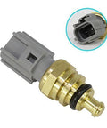 Brass coolant temperature sensor, side view, gray 2-pin connector and O-ring
