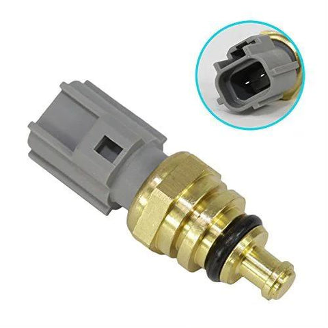 Brass coolant temperature sensor, side view, gray 2-pin connector and O-ring