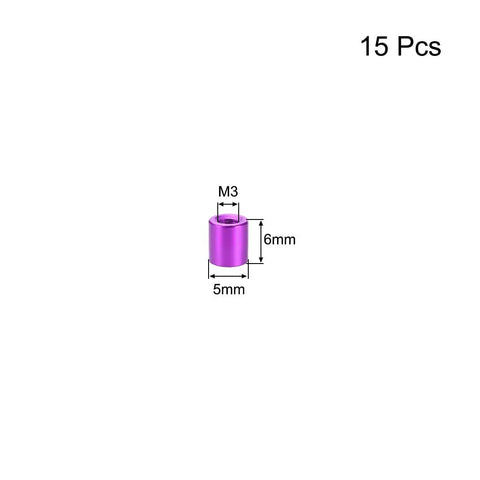 Dope Purple Aluminum M3x6mm Round Standoff Spacers Female For Drones FPV Quadcopter Racing RC Multirotors DIY 15 Piece Set Inner Diameter 3mm Outer Diameter 5mm Length 6mm Anodized Lightweight Durable.