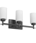Black Vintage Vanity Light For Bathroom Industrial Wall Fixture Over Mirror With E26 US Socket Not Included Bulbs Old School Cool Easy Install And Durable Vanity Lighting, featuring black iron frame and three milky white glass shades