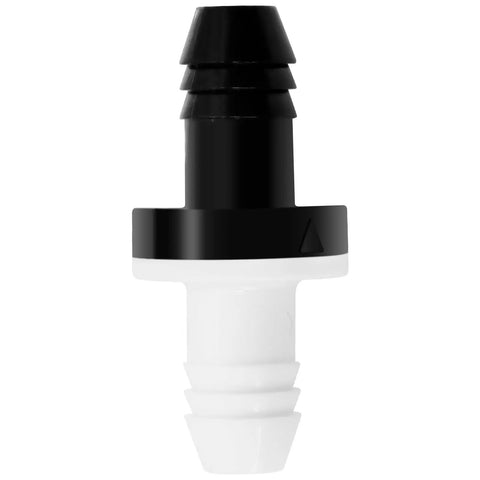 Black and white ABS one-way valve from a 6 Pack Inline Check Valves 3 By 8 Inch ABS One Way Valve For Fuel Water Gas Air Systems