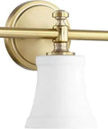 Transitional Three Light Vanity Light From Rossington Collection In Aged Brass Finish With Satin Opal Glass Damp Rated For Bathrooms