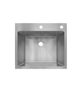 Top view of Drop In 25 Inch By 22 Inch By 9 Inch Single Bowl Kitchen Sink In 18 Gauge 304 Stainless Steel Satin Finish Quiet Operation