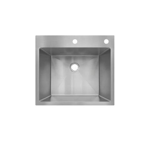 Top view of Drop In 25 Inch By 22 Inch By 9 Inch Single Bowl Kitchen Sink In 18 Gauge 304 Stainless Steel Satin Finish Quiet Operation