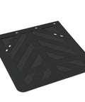 Black rubber mud flap from the Straight Mud Flap Hanger Kit With 30 Inch Spring Loaded Hanger For Semi Rigs, Aluminum Plate, 24x24 size.