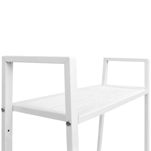 Four Tier Ladder Bookcase Storage Shelf With Industrial Metal Frame White Finish showing top shelf detail