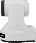 Straight Fire Bundle Featuring Five 4K PTZ Cameras With 20x Optical Zoom And SDI HDMI USB IP Support Plus One Smooth Joystick Controller And Five White Wall Mounts For Streamers side view of a white 4K PTZ camera.