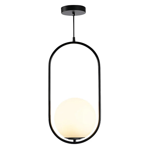 Modern Black Pendant Light With White Glass Globe Shade For Kitchen Island And Bedroom Matte Finish Ceiling Fixture
