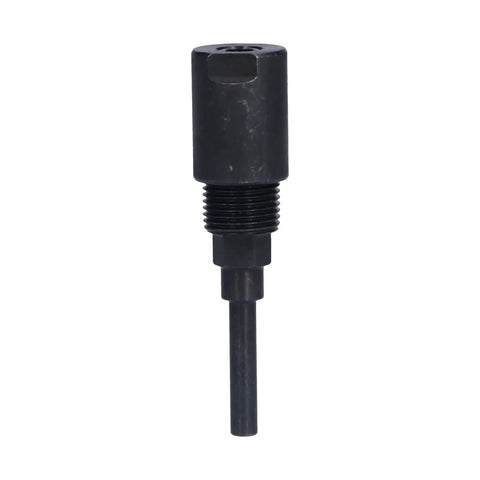 Heavy Duty Alloy Router Collet Extension Chuck For Woodworking, shown in black alloy steel with round shank design.