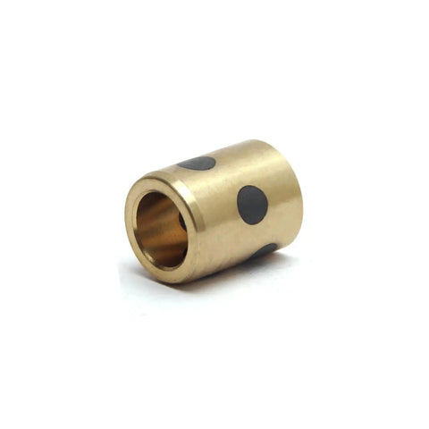 One Piece Heavy Duty Sleeve Bearing With 8Mm Bore 12Mm Outer Diameter For Ironclad Carbon Steel Copper Oilless Bushings, showing brass material with black dots.