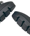 All Weather Universal Brake Pad Pair For Pull And Cantilever Brakes On Cruiser And Road Bikes With Dope Grip In Wet Or Dry Conditions For Safe Strong Stopping, side view showing grooved black pads