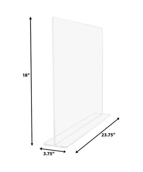 Clear Acrylic Splash Guard for Countertops and Bathrooms, Flat Top Protector, 18x23.75 inch with dimensions marked