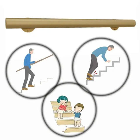 Tough As Nails Metal Handrails Built To Last, Adjustable 1 To 20 Ft Pipe Supports for stairs with user illustrations, sturdy design.