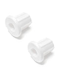 Two white plastic Half Inch Wall Hole Cable Pass Through Bushing Grommets for Coaxial, Network, and CCTV cables, 8 mm center hole, 2 pack.
