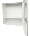 CPR Savers surface-mount AED defibrillator cabinet with alarm, white metal wall-mount cabinet.