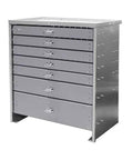 Badass Seven Drawer Steel Tool Chest For Pickup Trucks And Workshops Featuring Heavy Duty Rolling Cabinet with drawers closed.