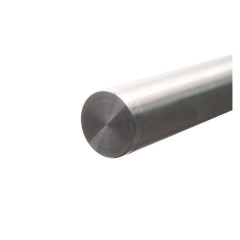 Heavy Duty Sliding Barn Door Hardware Kit In Brushed Stainless Steel Featuring Whisper Quiet Rollers and Smooth Glide Action for Rooms Wanting a Real Slick Upgrade With No Sweat Top Mount Setup For Single or Double Doors Holding Two Hundred Pounds - close-up of brushed steel rail end.
