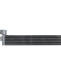 High Performance Transmission Oil Cooler Perfect For Your Ram 2500 And 3500 Trucks With The Big 6.4L Or 6.7L Engine From 2019 To 2020 Model Years Ensuring You Stay Cool And Get Some Serious Bang For Your Buck On Long Hauls., aluminum transmission oil cooler with mounting bracket, side view