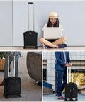 HanTrip 16-inch black underseat carry-on luggage with wheels, softside personal item bag with pocket.
