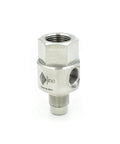 Dialine waterjet abrasive body fitting with hex top and side port, stainless steel, front view