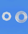 Pack Of 100 Luer Lock Bulkhead Fittings And Male Luer Connectors, Food Grade PP Plastic With Nut And Washer For Lab Liquid Transfer, 1.6 Mm 1/16 Inch, 1/4-28 UNF, 4 Parts, Leak-Resistant, Durable. PP washer and nut parts on blue background