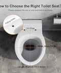Diagram showing how to measure toilet seat fitting holes for the Heckuva Durable Quick Release Toilet Seat With Thick Buffer Pads For V And U Shapes Family Ready Top Mount Cover Extra Tough Plastic Lid In Bright Poppy Colors No Sweat Setup Smooth Ride.