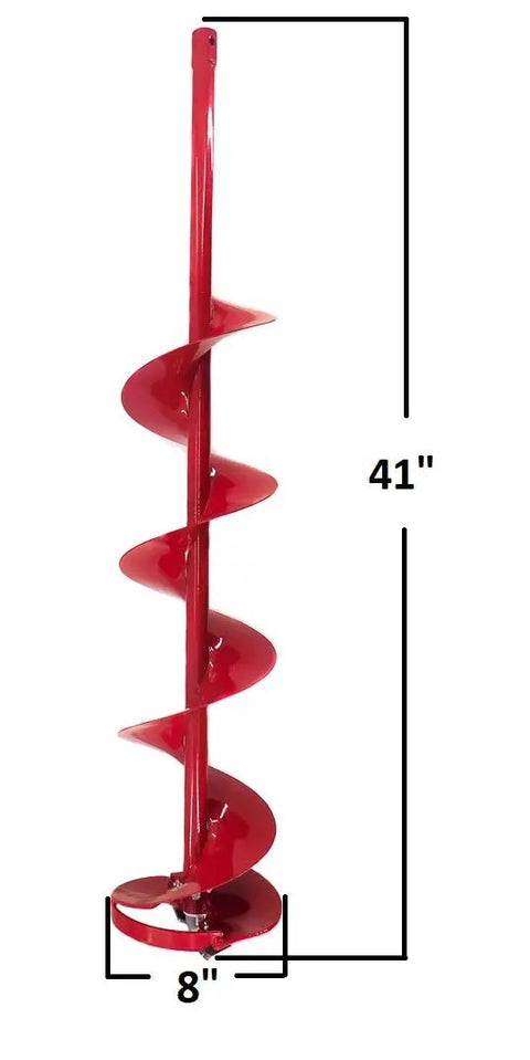 8 Inch Ice Auger For Ice Fishing With Interchangeable Stainless Steel Blades And Power Head Attachment For Gas Post Hole Digger Fast Through Thick Ice Built Tough In The USA, red auger bit