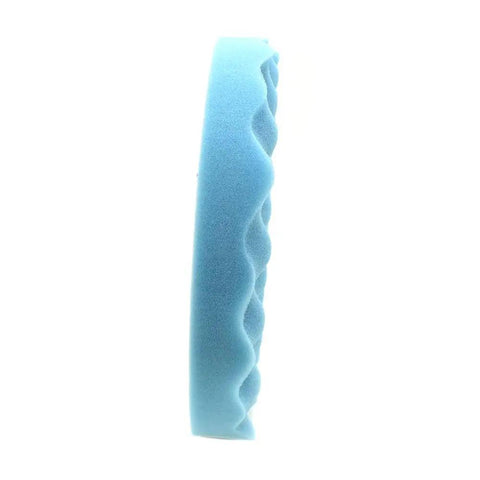 8 Inch Blue Ultra Soft Foam Buffing Pad For Auto Detailing And Paint Correction Heavy Duty Polish Tool showing side profile with texture.