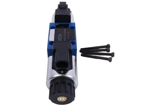 Rock Solid Heavy Duty Directional Valve Replacement For Genie Boom Lifts 146165GT with blue seal and mounting screws.