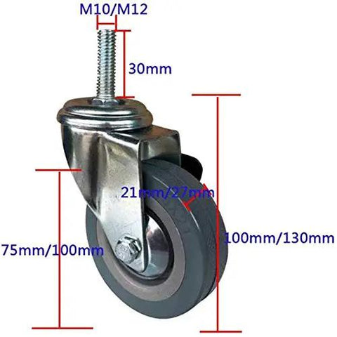 Heavy Duty Furniture Caster Wheels With Smooth Swivel Castors For Beds And Office Chairs Includes Threaded Stem Mount visible dimensions and details.