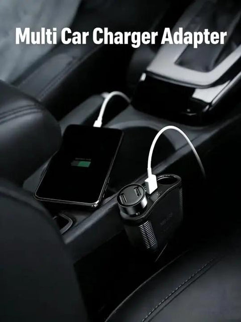 Heavy Duty Car Cigarette Lighter Splitter With Dual Usb Fast Charge Ports And 150W Power Outlet For Quick Charging Up To Four Gadgets Simultaneously For A Slick Road Ready Setup. Multi car charger with smartphone charging.
