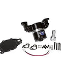Heavy Duty Electric Water Pump For Ford Big Block 429 460 V8 35 GPM 12 Volt Sleek Black Aluminum Direct Drop Swap Kit components including pump and mounting hardware.
