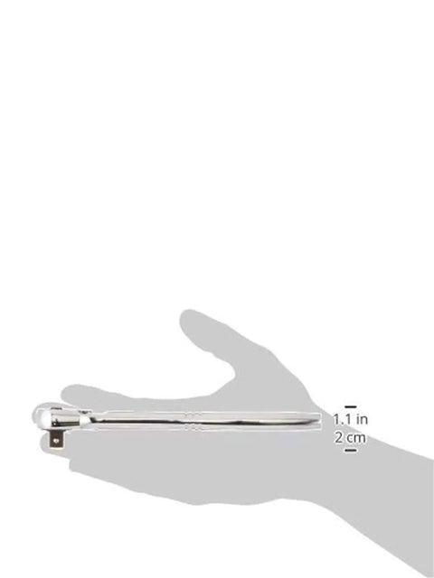 3/8 Inch Drive Quick-Release Pear-Head Ratchet With Flex Round Head Full Polish Finish Pro-Grade Hand Tool shown in hand for scale