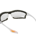 Heavy Duty Anti Fog Safety Glasses With Hella Grippy Tpr Temples And Impact Resistant Foam Seal For Top Tier Job Site Protection Pack Of 12 Clear Lenses, side view with clear lenses and foam seal.