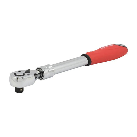 Extendable One Half Inch Drive Ratchet Handle With 72 Tooth Reversible Ratcheting And Soft Grip For Tight Spaces, red handle