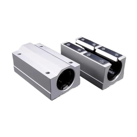 Top Shelf Precision P5 Linear Ball Bearing Block And Slide Unit For CNC Routers And 3D Printers, aluminum slide units displayed.