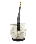 Heavy Duty Tapered Wall Bucket With Four Pockets For Pros, black reinforced handle, close-up front view