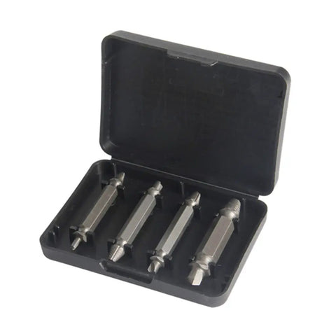 Super Cool 4 Piece Stripped Screw Extractor Kit That Lets You Bust Out Tough Damaged Bolts Fast With Any Drill And Make House Construction Work A Total Breeze, 4-piece steel set in case