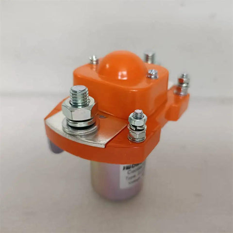 JwDawn Zj200d 80 Volt 200 Amp Single Coil No Solenoid Switch Relay For Electric Forklift Pallet Truck Golf Cart Stacker Heavy Duty Dc Contactor close-up view with orange housing and metal connections.