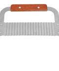Pssopp soap cutter, stainless steel blade with wooden handle; crinkle-wavy edge for soap loaf.