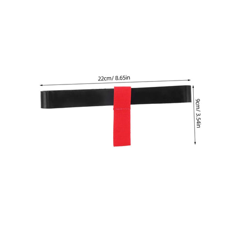 Red Scuba Tank Holder Strap Oxygen Cylinder Carrier For Diving And Snorkeling, Side Mount Accessory, black and red strap with measurements.
