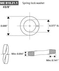 Split lock washer, 3/8 in, stainless steel 304/18-8; front and side views, set of 50.