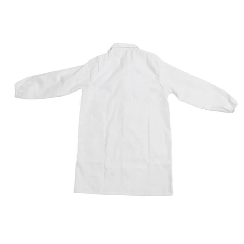 Back view of White Long Sleeve Lab Coat For Doctors, Nurses, And Students, Breathable Polyester Cotton Workwear With Durable Design, Size M