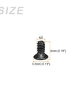 Top Shelf Phillips Flat Head Machine Screws In M2 X 4mm Size with measurements showcasing black carbon steel finish.
