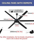 Image showing Solid Build Industrial Ceiling Fan With Six Quiet Blades For Big Time High Airflow And Chill Comfort In Living Rooms Patios Garages Or Commercial Spots Featuring Durable Design And Energy Efficient White Finish with remote control dimensions.