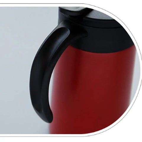 Close-up of handle on Heavy Duty Stainless Steel Vacuum Flask With Secure Handle Leakproof Travel Mug.
