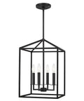 Perryton Four Light Hall Foyer Pendant in Midnight Black, Transitional Style Ceiling Light Fixture, 12.25W x 18.5H Inch