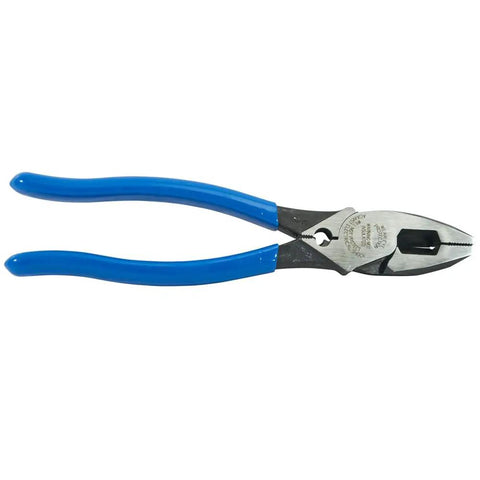 Linemans Pliers With Built In Crimping D2000-9NECR Beefy Heavy Duty Workhorse Design, blue handles, USA made for cutting wire, screws.