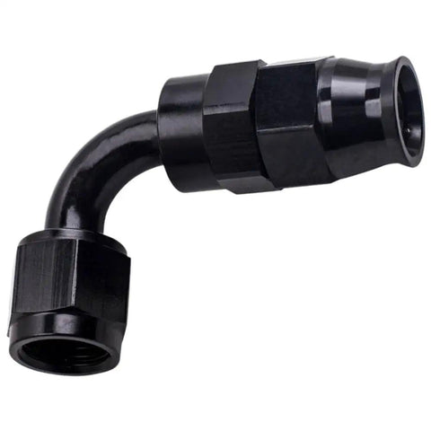 Premium Stainless Steel PTFE Braided Hose Line Kit With AN6 Fittings Perfect For Fuel And Oil Transfer In Your Ride Or Machine Over 20 Feet Long. Black AN6 elbow hose fitting, stainless steel PTFE braided line connector